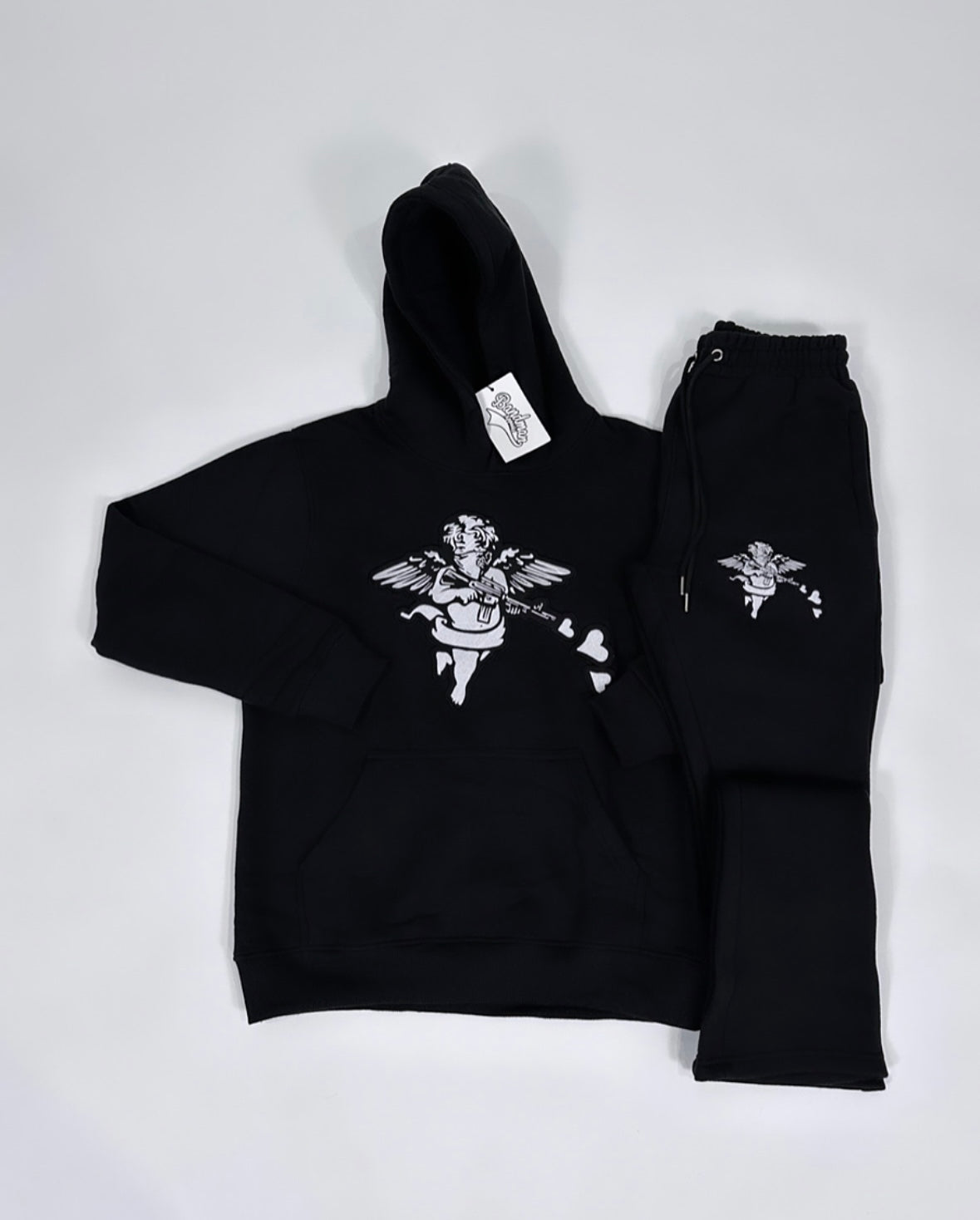 Embroidered Flared Sweatsuits (Black)