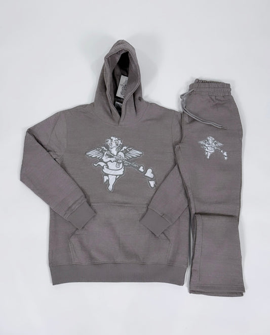 Embroidered Flared Sweatsuit (Grey)